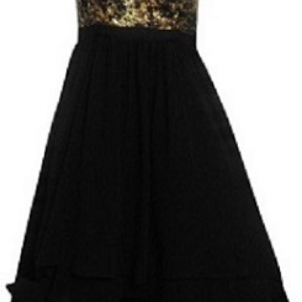 NW Black & Gold Wild Raisin Sequin Strapless High-low Cocktail Dress Sz 6 NWT - Picture 3 of 13